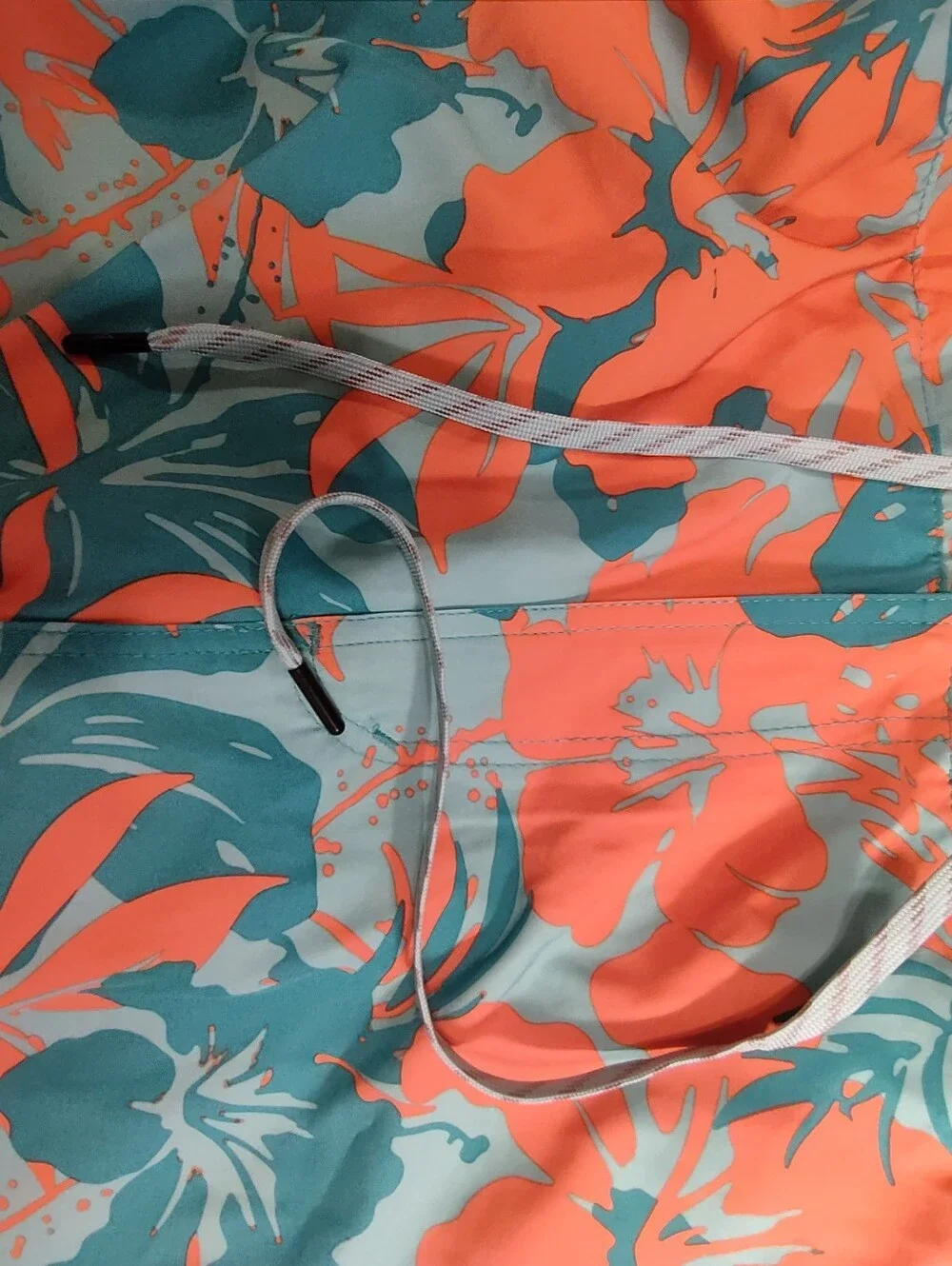 Tropical Floral Swim Trunks in Coral & Teal